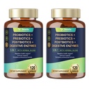 Totaria (2 Pacchetti) 5-in-1 Prebiotici Probiotici & Postbiotici per Uomini Donne, 60 miliardi di CFU 24 Strains w/Enzimi Digestivi, Elemos Slippery, Salute Gut Completa Giornaliera, Supporto Digestivo & Immune