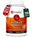 Irowell Iron Tablets 65mg – 100 compresse per una fornitura completa di 100 giorni Ferrous Fumarate per l'energia, la resistenza muscolare e l'immunità – Supplemento di ferro per uomini e donne