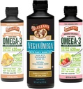 Integratore liquido dell'olio d'alghe Vegan Omega 3 di Barlean, comprende miscela di olio di lino e di alghe, pesca di zenzero, e aromi di limonata rosa, acidi grassi EPA e DHA