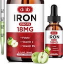 Supplemento di ferro liquido per le donne e gli uomini Gocce di ferro Supplementi di ferro per l'anemia con follia, vitamina C, B12 per il supporto delle cellule di sangue rosso-Green Apple Flavor, 2 Fl Oz