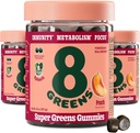 8Greens Supergreens Gummies | Super Greens Polvere Superfood Gummy per Metabolismo, Immunity & Focus, Digestive Health Enzymes, Organic: Chlorella, Spirulina, Aloe Vera, Peach Flavor, 150 Count