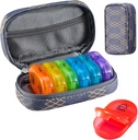 Serfeymi Organizzatore di viaggio settimanale 2 volte al giorno AM Aggiornato Rainbow Pill Box 7 giorno con custodia portatile in pelle PU cerniera, organizzatore di medicina per pillole, vitamine, oli di pesce - Linee 01