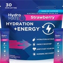 HydroMATE Electrolytes Polvere Bevande Miscele Packets Acceleratore di Idratazione Basso Sugar Rapid Party Relief Recovery Vitamin C Plus Caffeine Strawberry 30 Count