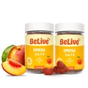 BeLive Organic Omega 3 Gummies - Omega 3 6 9 7 DHA & EPA da Olio di Fiaxseed & Sea Buckthorn Fruit Oil, Vegan, per Bambini & Adulti, Corpo pieno, Cervello & Eye Support, Sugar Free – Peach | 2-Pack