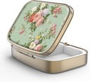 Pillola Case Pill Box con specchio retro 2 scomparti Piccolo caso Pillola per borsa o tasca Bronzo Rettangolare Box o Vitamine, Olio di Pesce, Supplementi, Pillola Containe Regali di viaggio(Retro Green Floral)