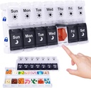 HRX Package Pill Organizer 2 volte al giorno, Easy Fill & Open Weekly Medicine Box Vitamin Case per 7 giorni PM