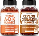 ADK Gummies Vitamin D3 K2 (60 Gummies) - Supplemento con D & K - 10 Vegan Supplemento - Ceylon Cinnamon (60 capsule) Digestione Supporto benessere complessivo - Ceylon Supplementi - Vegan & Made in USA