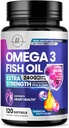 Omega 3 Fish Oil Supplements 2400mg - Triple Strength Omega 3 acidi grassi, cuore naturale salute cervello e supporto misto - acidi grassi con EPA & DHA - Wild Caught Fish Oil Supplement - 120 Softgels
