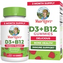MaryRuth Organics Vegan Vitamin D3 + Vitamina B12 Gummies | 2 mesi di alimentazione | Supporti Bone Salute | Integratore di supporto immunitario | Integratori energetici | Methyl B12 Vegan Non OGM Gluten Free | 60 Serve