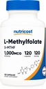 Nutricost Methylfolate 1000mcg, 120 Capsule Vegetariani - Gluten Free, Non-GMO (Methylated Folate)