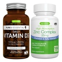 Vitamina quotidiana D3 + Zinc Complex Vegetariano Bundle, 365 2000iu Vitamina D3 Compresse + 25 mg Zinco Chelato Picolinate & Bisglycinate con Rame, da Igennus