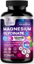 Magnesio Glycinate 500mg - Chelated for Ultra Absorption - Supporta Bone, Muscolo, Neves & Heart Health, supporto per il sonno della natura, migliori pillole per il supplemento di magnesio per il supporto del corpo intero - 60 compresse