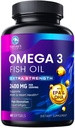 Omega 3 Fish Oil 2400 mg supplemento, Sostenibilmente Sourced, Triple Strength Omega-3 Supplementi Softgels, Supporto per la salute del cervello, EPA & DHA Fish Oil Fatty Acids Supplements, Gluten & GMO Free, 60 Softgels