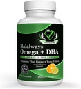 Halalways Omega + DHA Gummies - Triple Strength Omega 3 Fish Oil Gummy Vitamine con acidi grassi DHA, la salute del cuore della natura, Arancione e limone