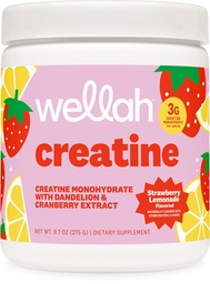 Wellah Creatina per le donne - Creatina Monoidrato con Dandelion & estratto di mirtillo (50 Serve, Limonata di fragole)