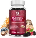 Mushroom Gummies, 20 in 1 Lions Mane Mushroom Complex Supplemento con Reishi, Chaga, Cordyceps & More per Adulto, Supporto per il cervello, Focus, Salute cognitiva & Immune, Vegan, Raspberry Flavor, 60 Conte
