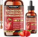 6in1 Magnesio L-Threonate gocce liquide con Ashwagandha, Magnesio Glycinate e 3 Altro - Supporto e Immune del cervello - 2 Fl Oz per 30 giorni - Sapore di fragola