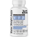 Youth & Tonic Water Weight Away – Diuretico naturale per il gonfiore, il gonfiore e la ritenzione fluida – Pillole di acqua di erbe per le donne e gli uomini, 90 capsule