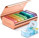 Zannaki metallo XL organizzatore settimanale di pillole 2 volte al giorno, grande viaggio scatola giornaliera di pillole 7 giorni, contenitore portachiavi di due volte della settimana portatile, AM PM caso di pillola per medicina supplemento di vitamina, oro