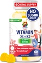 Zucchero-Free Vitamina D3 K2 Gummies 5000 IU - Immune & Bone Support Gummies - Vitamina D Gomma Supplemento per Adulti - Alto assorbimento, Vegan, Halal, Vitamine masticabili senza glutine