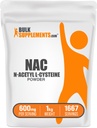 BulkSupplements.com NAC Powder - N-Acetyl Cysteine 600mg, NAC Supplement - Supporto antiossidante, Gluten Free - 600mg per Serving, 1667 Servings, 1kg (2.2 lbs) (Pacchetto di 1)