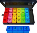 Organizzatore di pillole settimanali 4 volte al giorno, organizzatore di grande medicina, scatola di pillole 7 giorni 28 scompartimento, custodia contenitore di pillole di viaggio portatile per la vitamina e supplemento (colore)