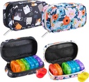 Serfeymi Organizzatore di viaggio settimanale 2 volte al giorno AM PM Rainbow Pill Box 7 giorno con Zipper Canvas Pill Case, medico organizzatore per pillole, vitamine, Fish Oils - Nero 02 + Bloom 01