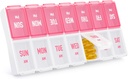 Organizzatore di pillole settimanali 2 volte al giorno, scatola di pillole elegante 7 giorni AM con grandi scomparti, caso di pillole facile da usare, contenitore di pillole senza BPA per vitamine, oli di pesce, integratori, medicine, rosa