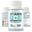 Vitamina K2 + D3 (5000IU) 90 capsule veggie da MK-7 (Menaquinone-7) e Cholecalciferol (con BioPerine) 3 mesi di alimentazione – D3 con K2 per il cuore sano e le ossa forti | Non OGM