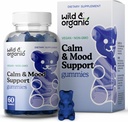 Wild & Organic Calm & Mood Gummies - Integratore di Supporto per Mood - Calcolante Chews w/Ashwagandha Root, Rhodiola Rosea, Lemon Balm - Ashwagandha Integratori Gummies - 60 Conte