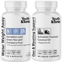 Water Weight Away & Gas and Bloating – Pillole Diuretiche & Charcoal per Bloating Relief – Supporto per la ritenzione idrica, Gambe gonfie & Bloating – Menta piperita & Coconut Oil – 90 Pillole