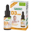 Land Art - Certificato Biologico Vitamina D3 Gocce Baby – 400 IU per Goccia – 490 Serve – Supporta lo sviluppo di ossa e denti – Vitamina D Gocce per neonati e bambini – GMO-Free - Gluten-Free – 0.45 fl oz