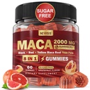 Maca Root Filled Gummies 2000mg per Donne Uomini | Sugar Free | Organic Black, Rosso, Giallo Maca Root Supplemento Gummy Chews con Ashwagandha Ginseng & Zinc | Vegan, Non OGM, Pompelmo Flavor, 60 Conte