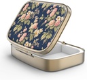 Pill Case Pill Box con Specchio Retro 2 scomparti Piccolo caso Pillola per Purse o Pocket Bronze Box Pillola rettangolare o Vitamine, Olio di Pesce, Supplementi, Pillola Containe Regali di viaggio(Retro Rose Floral)