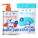 Olio animale domestico nativo per cani - Integratori di olio di pesce 8 Oz & 5 Piccolo Yak Chews per cani | Pasture-Raised e Organic Yak Cheese Himalayan Churpi Sticks