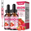 Supplemento di ferro liquido per le donne uomini e bambini gocce di ferro multivitaminico con Folate, vitamina C, B6, B12, zinco per l'anemia, carenza di ferro, Costruttore di sangue, energia - aroma di fragola naturale, Vegan 4 Fl Oz