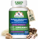 Estratto di supplemento di funghi organici - 1.500mg Non-OGM Wellness Mushroom Complex 40% Beta-Glucans -Turchia Tail, Reishi, Cordyceps, Chaga Extract for Brain & Immune Support 120 Capsule