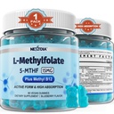 L-metilfolato 15mg & Methyl B12 Gummies, Methylated B1, B2, B6 Multivitaminici - Attivo 5-MTHF & Alto assorbimento - Supporta MTHFR Gene, Cognizione, Livelli di Homocysteine, Metabolismo di Folate, Vegan, 60 Cts