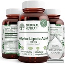 Acido lipoico naturale Nutra R-Alpha, migliorare la salute di ossa e di cuore, migliorare la funzione di memoria, migliorare la funzione Nerve contribuisce alla salute generale, Gluten Free 100 mg, 60 compresse vegane e vegetariane.