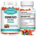 2 Confezione Ginkgo Biloba Gummies per le donne e gli uomini, Integratore del cervello Migliorare il Mood e la messa a fuoco, Vegan Mixed Berry Flavor 120 Count