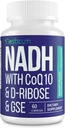 NADH 50mg + CoQ10 200mg + D-Ribose 150mg supplemento, Boosting NAD+ Integratori per Sistema immunitario, Energia cellulare, Focus, Dinucleotide adenina ridotta Nicotinamide, 60 capsule vegetali