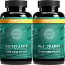 Primal Harvest 2 Pack, Multi Collagen Pills for Women and Men (Tipo I, II, III, V, X) Integratori di collagene per donne e uomini, 120 Capsule w/Vitamin C per capelli, pelle, chiodi Collage Pillole