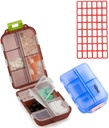 Casella di pedaggio (2 Pack) - Portatile Small Supplements Tablet Container Box con 10 scomparti - Medicina Vitamina Organizer Dispenser Holder Storage per viaggio Pocket Purse (Blue+Chocolate)