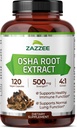 Zazzee OSHA Root 4:1 Estratto, 500 mg di resistenza, 120 capsule vegane, 4 mesi di fornitura, concentrato e standardizzato 4X estratto, 100% vegetariano, Ligusticum porteri, All-Natural e Non-OGM