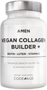 Integratore di collagene vegano a base vegetale - Cibo intero organico, Luteina, Vitamina C, Biotina, Lisina, Proline Collagen Boosters - Mirtillo organico, Limone, Fragola - Una volta al giorno - 30 capsule