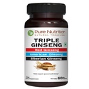 Pure Nutrition Triple Ginseng - una combinazione unica ed efficace di Ginseng Rosso, Ginseng Americano e Ginseng Siberiano. 790mg per Capsule | 60 Tappi di Veg Pack