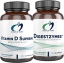 Progetti per la salute Vitamina D Supreme + Digestzymes Enzimi Digestivi Bundle - Vitamina D3 5000 IU con 2000mcg Vitamin + Supporto Digestione Enzimi con Betaine HCl - 2 Prodotti