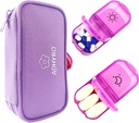 Pill Organizer 2 volte al giorno, Large AM/PM Weekly Pill Box 7 giorni Pill Case con etichette scrivibili e Protezione della privacy Borsa con cerniera a luce viola per contenere integratori, vitamine e oli di pesce
