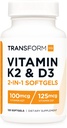 Vitamina K2 TransformHQ (MK7) (100mcg) + Vitamina D3 (5000 IU) 120 Softgels - Gluten Free e Non OGM