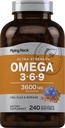 Piping Rock Omega 3 6 9 Integratori per Donne e Uomini | 3600mg | 240 Softgel Capsule | Fish Flax Borage | Ultra Strength | Non OGM, Gluten Free